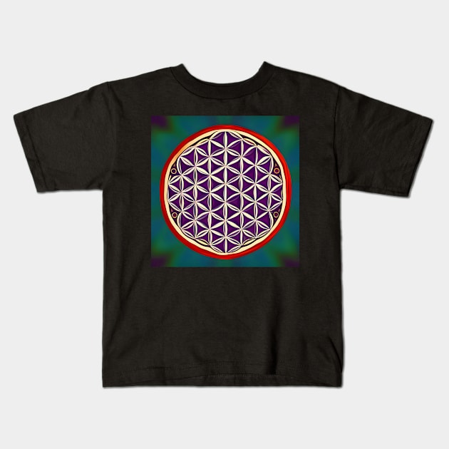 Flower Of Life - Purple Kids T-Shirt by bananati